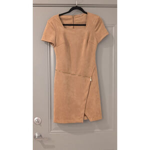 NWOT Women's Calvin Klein Tan Faux Suede Dress with Zipper Detail Size 4